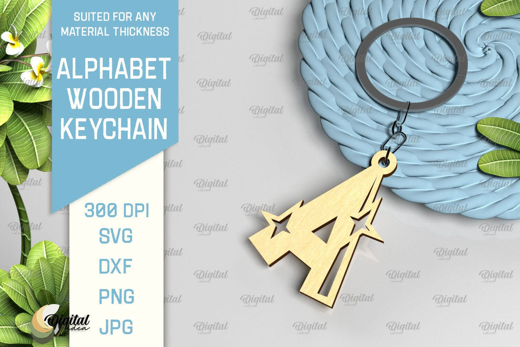 Lasercut Alphabet A Letter Keychain SVG. Wooden Keychain SVG - So Fontsy