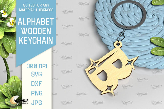 Lasercut Alphabet B Letter Keychain SVG. Wooden Keychain SVG SVG Evgenyia Guschina 