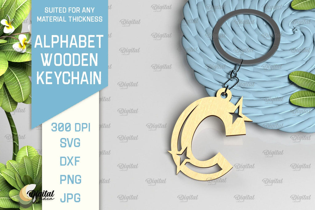 Lasercut Alphabet C Letter Keychain SVG. Wooden Keychain SVG - So Fontsy