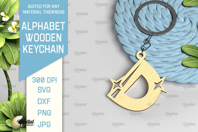 Lasercut Alphabet D Letter Keychain SVG. Wooden Keychain SVG SVG Evgenyia Guschina 
