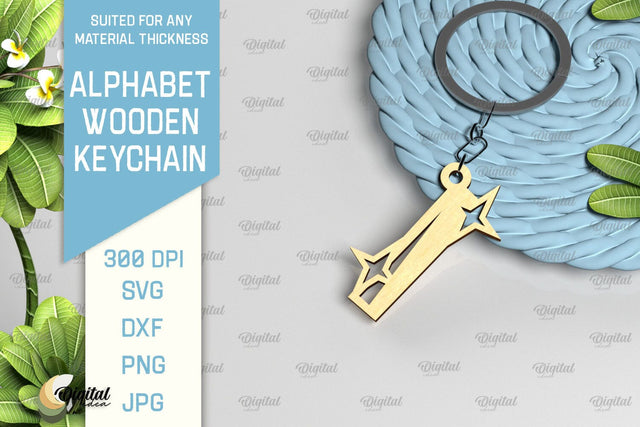 Lasercut Alphabet I Letter Keychain SVG. Wooden Keychain SVG SVG Evgenyia Guschina 