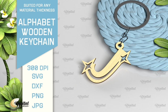 Lasercut Alphabet J Letter Keychain SVG. Wooden Keychain SVG SVG Evgenyia Guschina 
