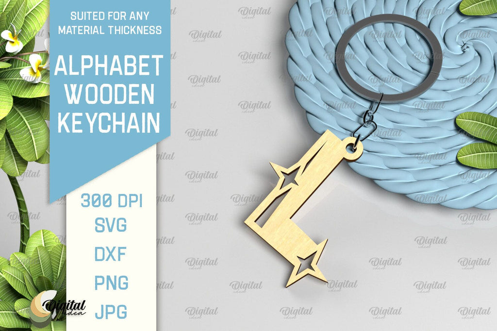 Lasercut Alphabet L Letter Keychain SVG. Wooden Keychain SVG - So Fontsy