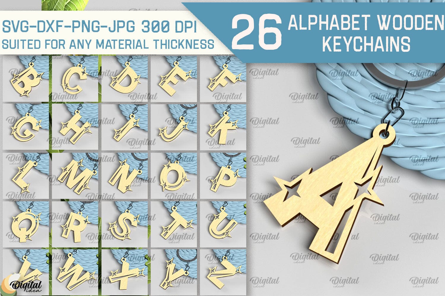 Lasercut Alphabet Letter Keychains SVG Bundle. Wooden Keychains SVG ...