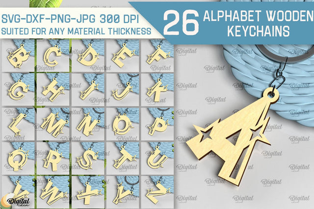 Lasercut Alphabet Letter Keychains SVG Bundle. Wooden Keychains SVG SVG Evgenyia Guschina 