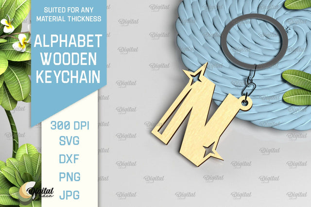 Lasercut Alphabet N Letter Keychain SVG. Wooden Keychain SVG SVG Evgenyia Guschina 