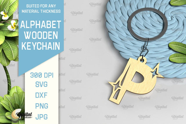 Lasercut Alphabet P Letter Keychain SVG. Wooden Keychain SVG SVG Evgenyia Guschina 