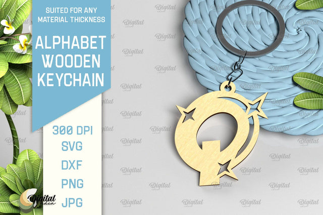 Lasercut Alphabet Q Letter Keychain SVG. Wooden Keychain SVG SVG Evgenyia Guschina 