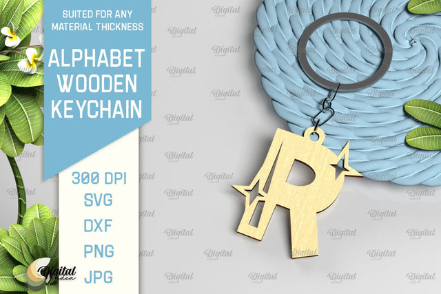 Lasercut Alphabet R Letter Keychain SVG. Wooden Keychain SVG SVG Evgenyia Guschina 