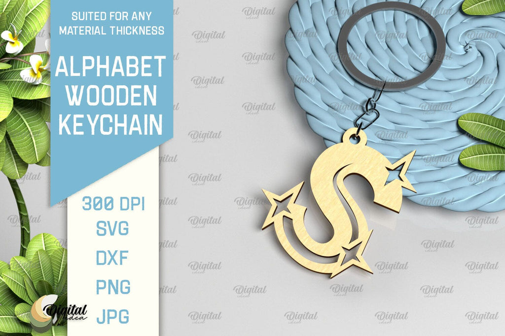 Lasercut Alphabet S Letter Keychain SVG. Wooden Keychain SVG - So Fontsy