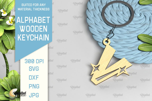 Lasercut Alphabet V Letter Keychain SVG. Wooden Keychain SVG SVG Evgenyia Guschina 