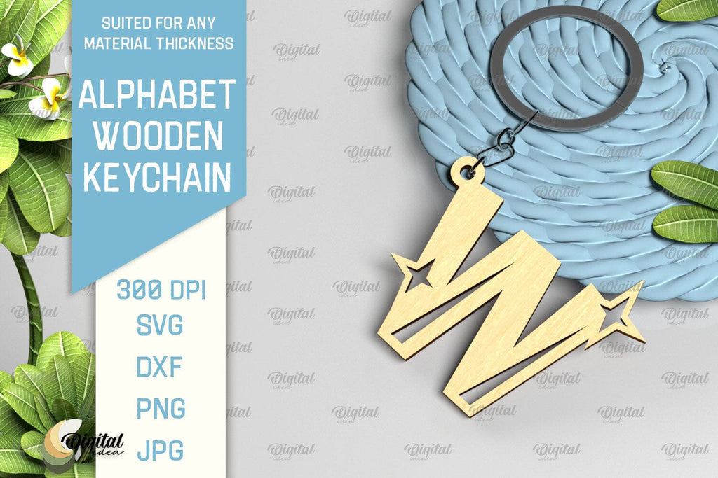 Lasercut Alphabet W Letter Keychain SVG. Wooden Keychain SVG - So Fontsy