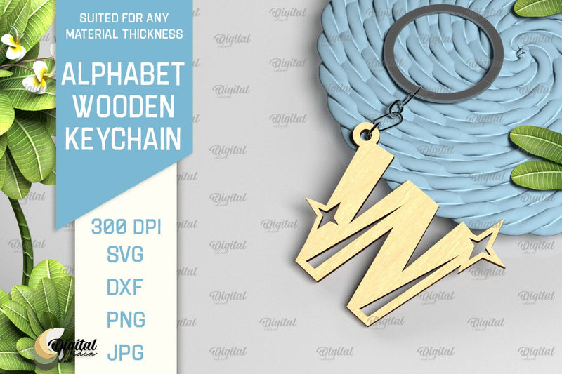 Lasercut Alphabet W Letter Keychain SVG. Wooden Keychain SVG - So Fontsy