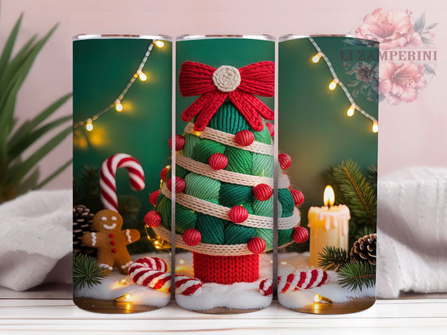 Latch Hook Christmas Tree Tumbler, Christmas Tree Knit Wrap, Cozy Holiday Sublimation Design, Handmade Yarn Cup, 20Oz Skinny Tumbler Wrap, Festive Knit Christmas Mug, Rustic Holiday Design Sublimation Li Zamperini 
