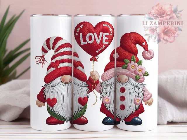 Latch Hook Yarn Gnome Tumbler, Valentine Gnome Wrap, Cute Yarn Gnome Cup, 20oz Sublimation Wrap, Stylish Valentine Design Tumbler, Artistic Gnome Heart Cup, Whimsical Yarn Valentine Theme Wrap Sublimation Li Zamperini 