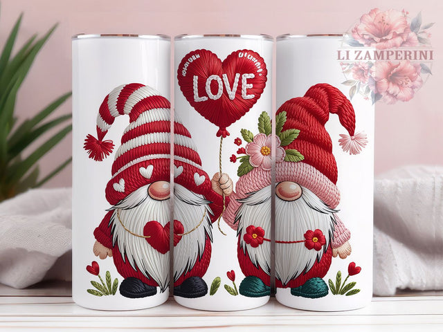 Latch Hook Yarn Gnome Tumbler, Valentine Gnome Wrap, Cute Yarn Gnome Cup, 20oz Sublimation Wrap, Stylish Valentine Design Tumbler, Artistic Gnome Heart Cup, Whimsical Yarn Valentine Theme Wrap Sublimation Li Zamperini 