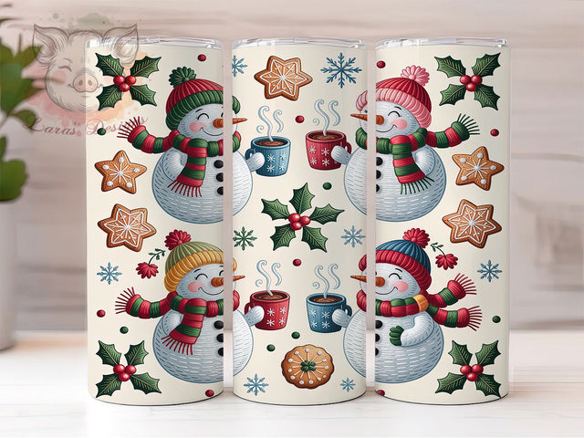 Latch Yarn Knit Snowman Christmas Tumbler, Christmas Holiday Sublimation Design, Festive Knit Art, 20oz Xmas Tumbler, Whimsical Snowman Mug, Stylish Holiday Cup, Cozy Knit Wrap Sublimation Lara' s Designs 