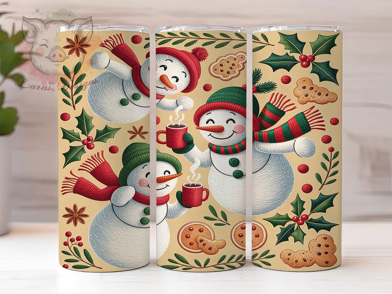 Latch Yarn Knit Snowman Christmas Tumbler, Christmas Holiday Sublimation Design, Festive Knit Art, 20oz Xmas Tumbler, Whimsical Snowman Mug, Stylish Holiday Cup, Cozy Knit Wrap Sublimation Lara' s Designs 
