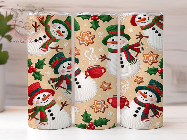Latch Yarn Knit Snowman Christmas Tumbler, Christmas Holiday Sublimation Design, Festive Knit Art, 20oz Xmas Tumbler, Whimsical Snowman Mug, Stylish Holiday Cup, Cozy Knit Wrap Sublimation Lara' s Designs 