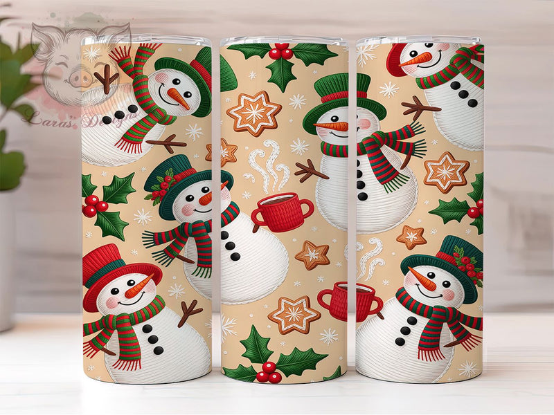 Latch Yarn Knit Snowman Christmas Tumbler, Christmas Holiday Sublimation Design, Festive Knit Art, 20oz Xmas Tumbler, Whimsical Snowman Mug, Stylish Holiday Cup, Cozy Knit Wrap Sublimation Lara' s Designs 