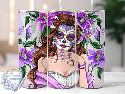 Latina Dia de los Muertos Tumbler Wrap, Day Of The Dead Wrap, 20oz Sublimation, Dia De Los Muertos Cup, Mexican Skull Mug, Floral Skull Tumbler, Hispanic Heritage Drinkware Sublimation ToriDesigns 