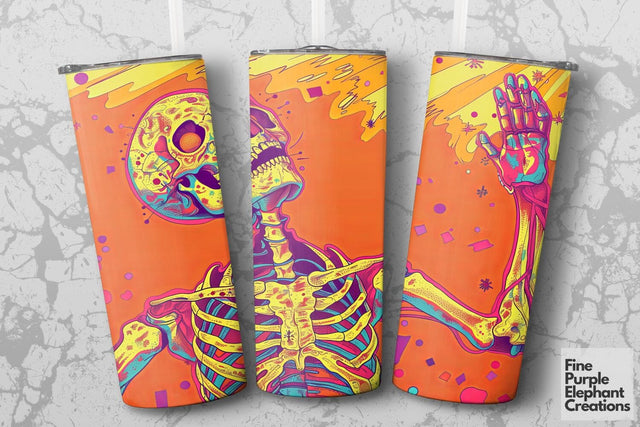 Laughing Neon Psychedelic Skeleton Sublimation Tumbler Wrap Sublimation Fine Purple Elephant Creations 