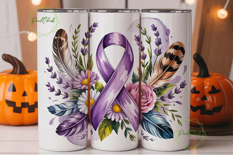 Lavender Awareness Ribbon Tumbler Wrap Sublimation PixelChick 