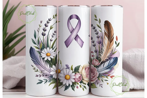 Lavender Awareness Ribbon Tumbler Wrap Sublimation PixelChick 