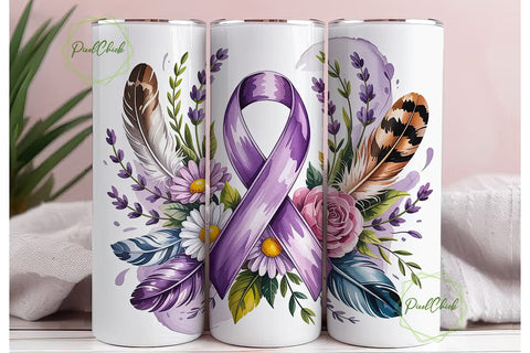 Lavender Awareness Ribbon Tumbler Wrap Sublimation PixelChick 