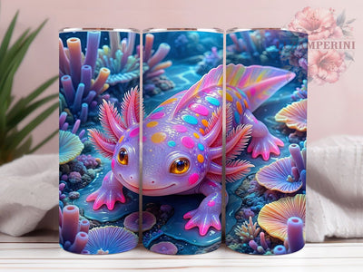 Lavender Axolotl Sunset Coral 20oz Tumbler, Lavender Accent, Axolotl Motif, Sunset Scene, Coral Reef Design, Ocean Theme, Sublimation Wrap, Mystical Charm Sublimation Li Zamperini 