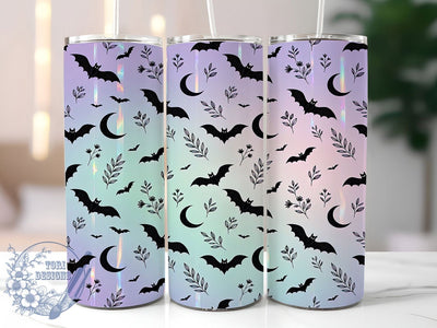 Lavender Bat Moon 20oz Tumbler Wrap, Lavender Theme, Bat Motif, Moon Design, Mystical Style, Whimsical Charm, Skinny Tumbler, Sublimation PNG Sublimation ToriDesigns 