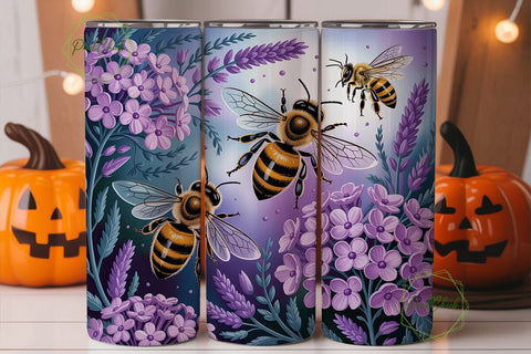 Lavender Bee Floral 20oz Tumbler Wrap Sublimation PixelChick 