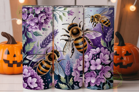 Lavender Bee Floral 20oz Tumbler Wrap Sublimation PixelChick 