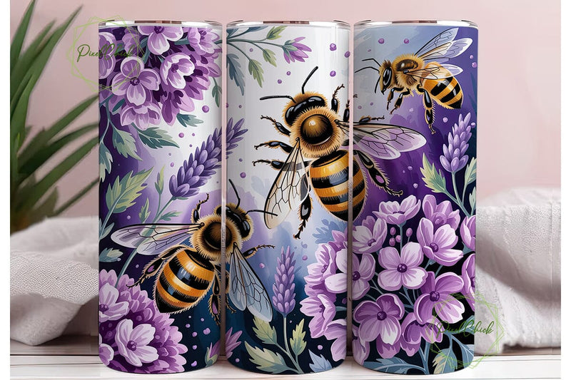Lavender Bee Floral 20oz Tumbler Wrap Sublimation PixelChick 
