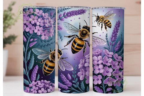 Lavender Bee Floral 20oz Tumbler Wrap Sublimation PixelChick 