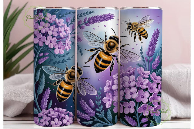Lavender Bee Floral 20oz Tumbler Wrap Sublimation PixelChick 