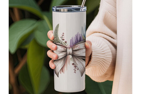 Lavender Bow & Butterfly 20oz Tumbler Sublimation DesignSVG 
