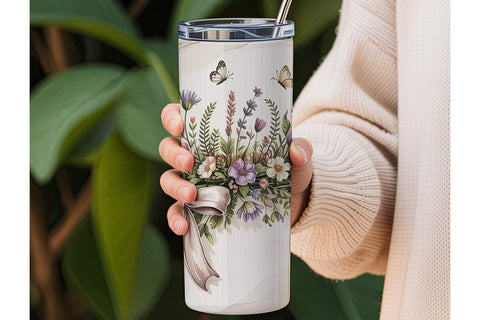 Lavender Bow & Butterfly 20oz Tumbler Sublimation DesignSVG 