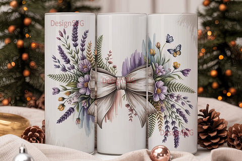 Lavender Bow & Butterfly 20oz Tumbler Sublimation DesignSVG 