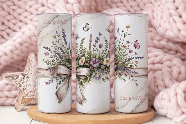 Lavender Bow & Butterfly 20oz Tumbler Sublimation DesignSVG 