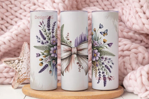 Lavender Bow & Butterfly 20oz Tumbler Sublimation DesignSVG 