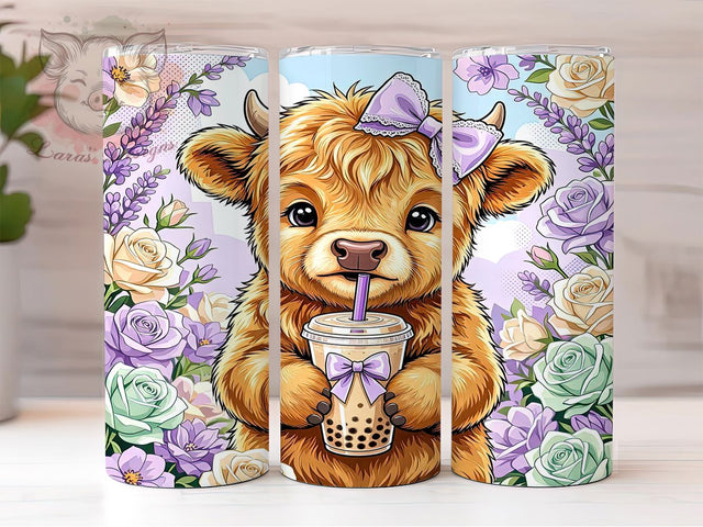 Lavender Calf Bubble Glow 20oz Tumbler, Lavender Theme, Calf Motif, Bubble Effect, Rustic Charm, Farmhouse Style, Skinny Tumbler, Sublimation PNG Sublimation Lara' s Designs 
