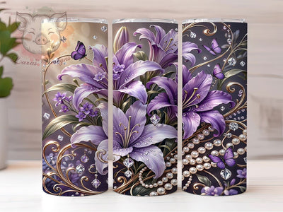 Lavender Crystal Lily Fantasy 20oz Tumbler, Lavender Motif, Crystal Lily Design, Fantasy Theme, Ethereal Accent, Whimsical Charm, Sublimation Wrap, 20oz Tumbler Sublimation Lara' s Designs 