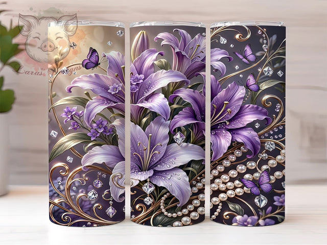 Lavender Crystal Lily Fantasy 20oz Tumbler, Lavender Motif, Crystal Lily Design, Fantasy Theme, Ethereal Accent, Whimsical Charm, Sublimation Wrap, 20oz Tumbler Sublimation Lara' s Designs 