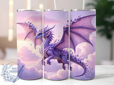 Lavender Dragon Floral Fantasy 20oz Tumbler, Lavender Dragon, Floral Fantasy, Mythical Design, Sublimation Wrap, 20oz Tumbler, Enchanted Aesthetic, Magical Charm Sublimation ToriDesigns 