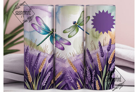 Lavender Dragonfly 20oz Tumbler Wrap Sublimation sassyprint 