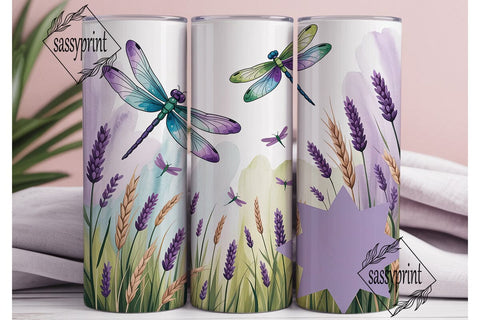Lavender Dragonfly 20oz Tumbler Wrap Sublimation sassyprint 