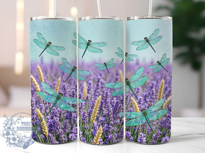Lavender Dragonfly Meadow 20oz Tumbler, Dragonfly Meadow Motif, Lavender Art Design, Cottagecore Theme, Whimsical Accent, Rustic Charm, Sublimation Wrap, 20oz Tumbler Sublimation ToriDesigns 