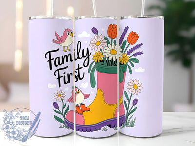 Lavender Family First 20oz Tumbler, Family Gift, Sublimation Wrap, Floral Mug, 20oz Tumbler Design, Family First Quote, Spring Theme Sublimation ToriDesigns 