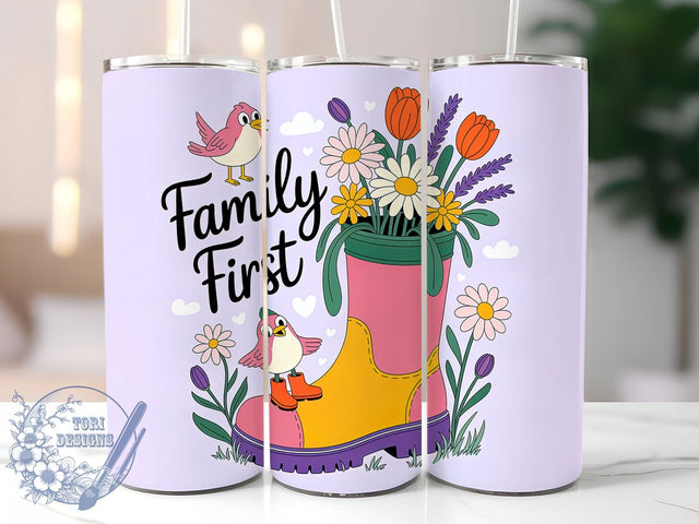 Lavender Family First 20oz Tumbler, Family Gift, Sublimation Wrap, Floral Mug, 20oz Tumbler Design, Family First Quote, Spring Theme Sublimation ToriDesigns 